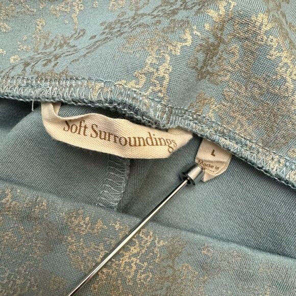 Soft Surroundings Palladium Blue Gold Patterned Ponte Pants Straight Leg Large - Picture 3 of 6